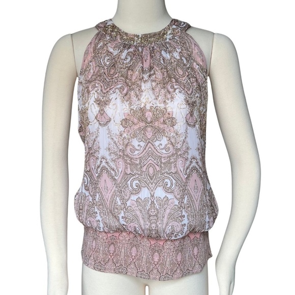 Cache Pink And Gold Paisley Blouson Style Halter Top Size Medium - Picture 1 of 7